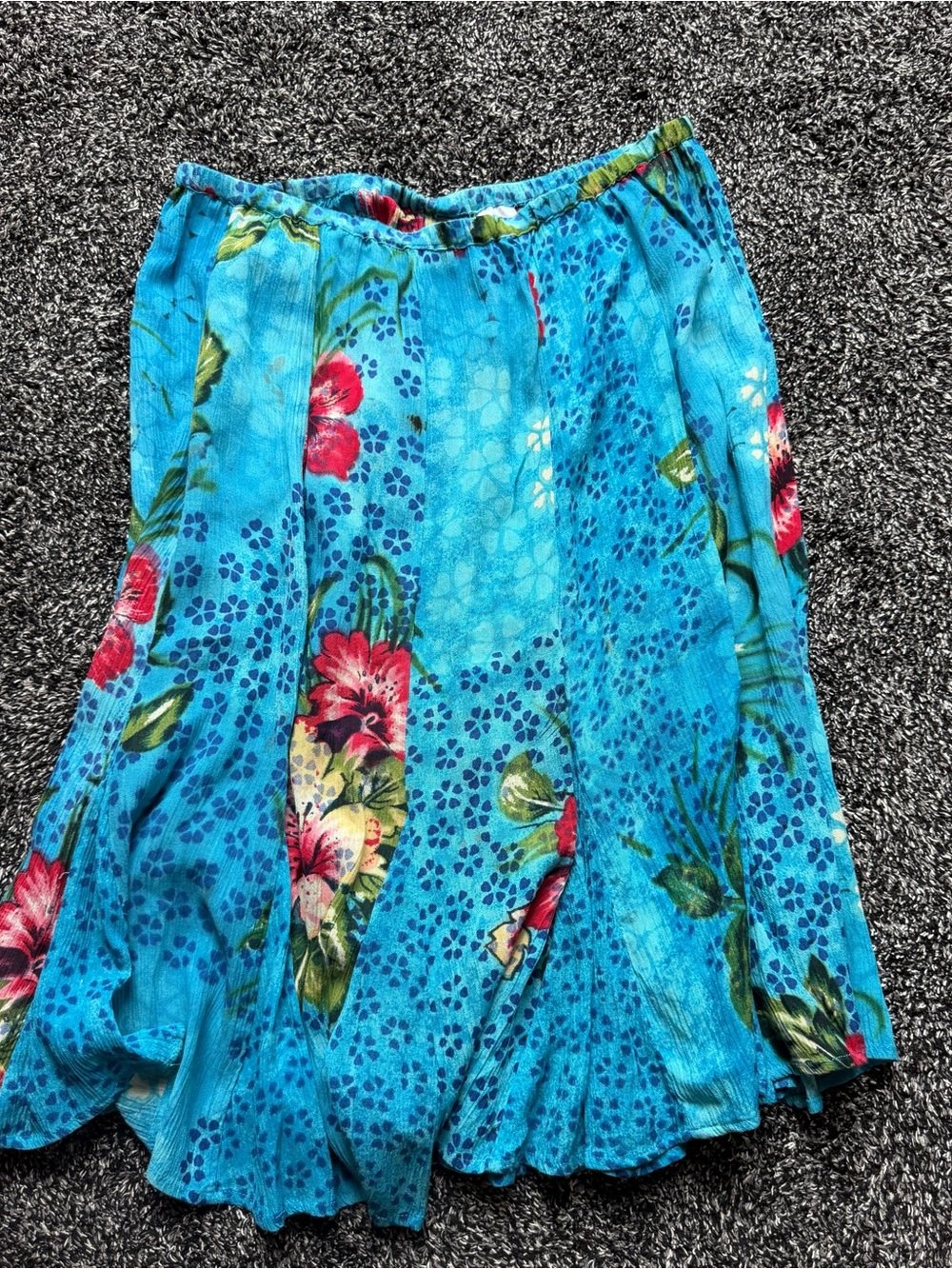 Bila Turquoise Floral Circle Skirt with Red Accents